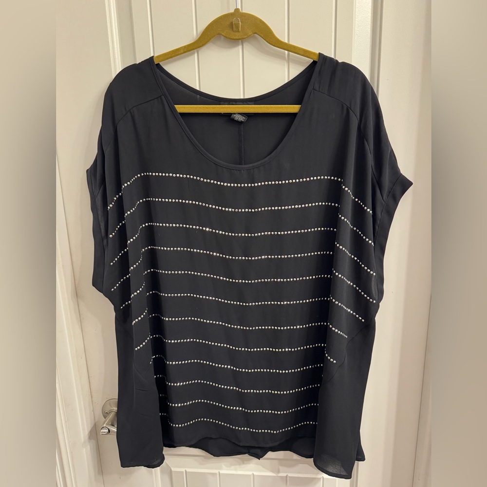 Lane Bryant Plus Size 22/24 Black Embellished Sheer Top